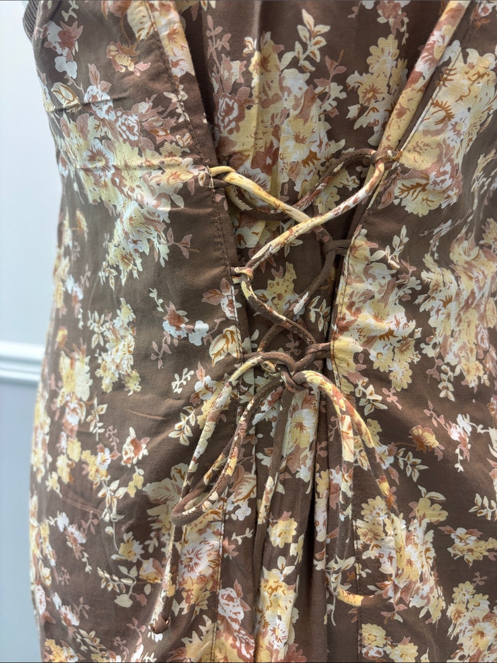 Lucky Brand Brown Floral Maxi Dress with Yellow & Cream Flowers - Picture 6 of 11